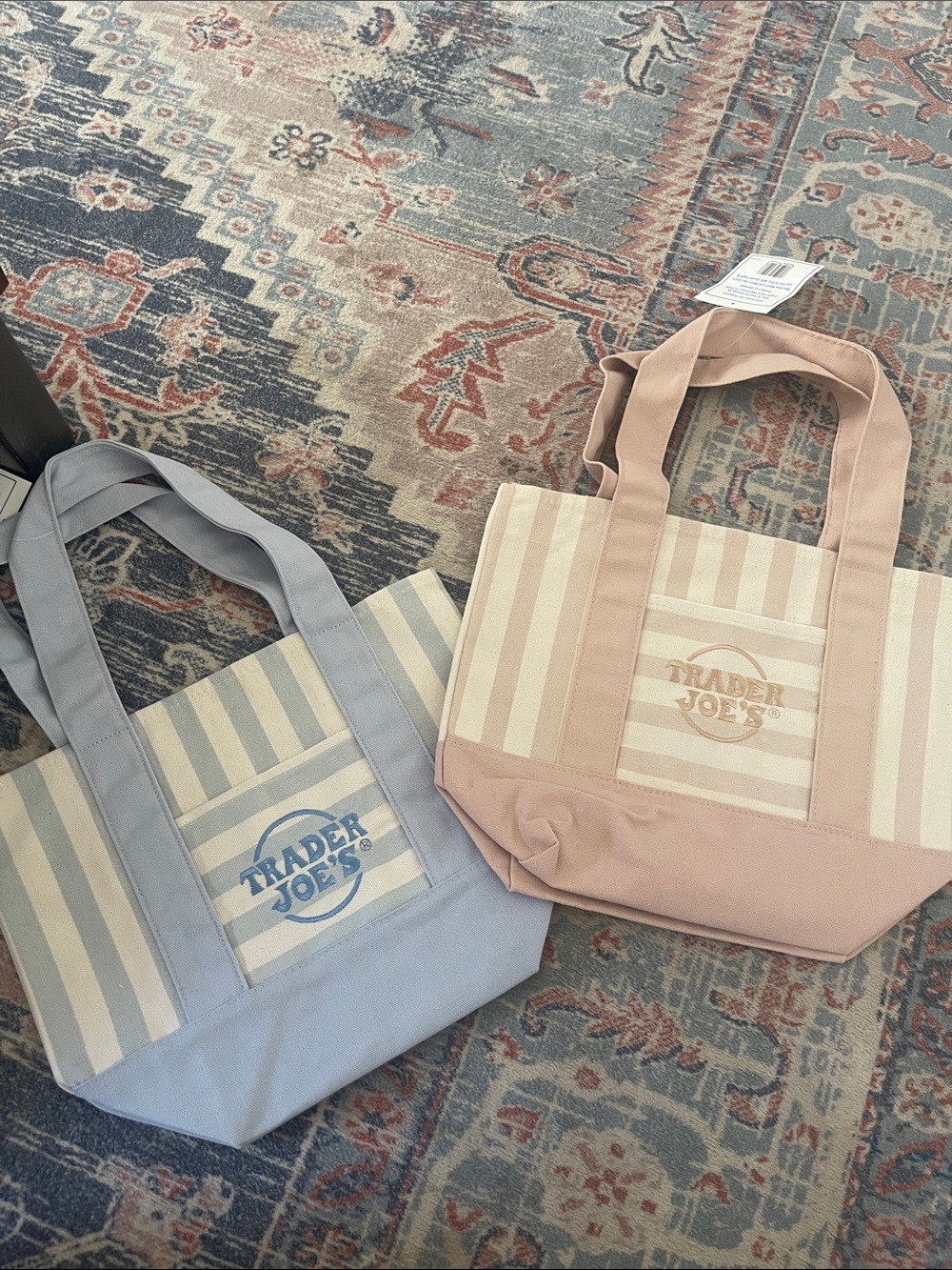 Trader Joe’s, mini tote bags Striped Canvas blue and tan